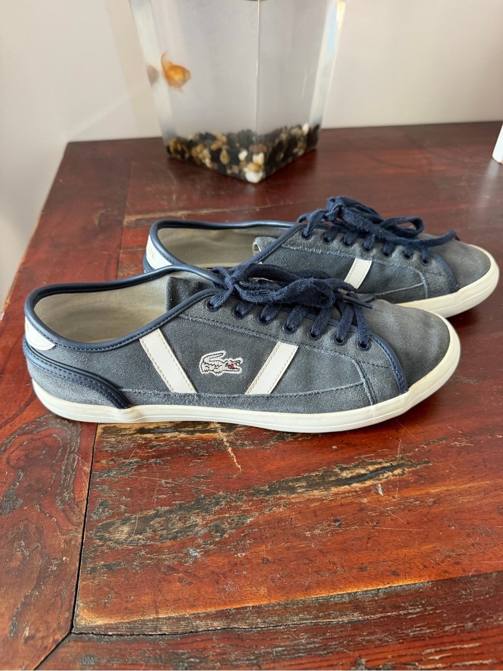 Lacoste Sideline Suede and Leather Low-Top Sneakers in
Navy/Off-White